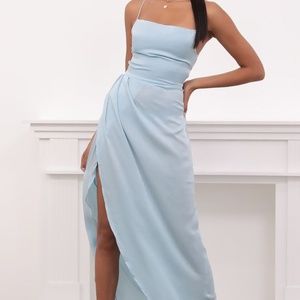 LUCY IN THE SKY SATIN BLUE MAXI DRESS
